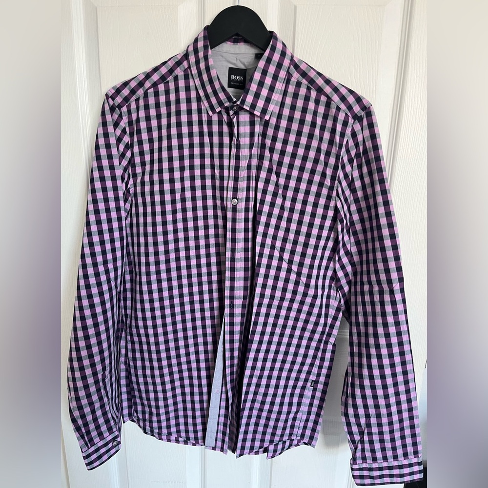 Men's Purple and Black Checkered Button Down Shirt M